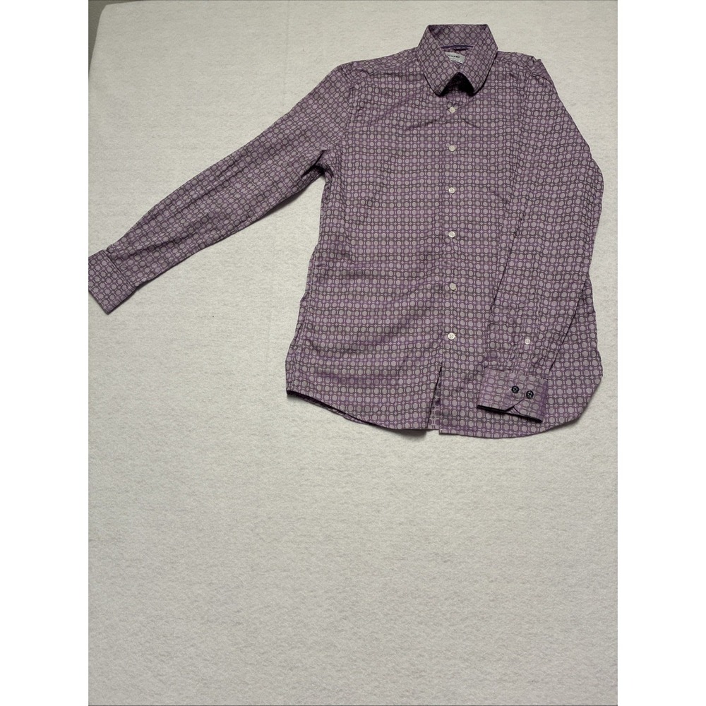 Duchamp London Purple Unique Pattern Tailored Fit Button Down Mens 16 L 41